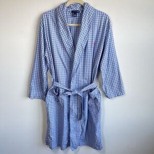 Polo Ralph Lauren Men's S/M 100% Cotton Plaid Robe Pony Logo Pockets Loungewear